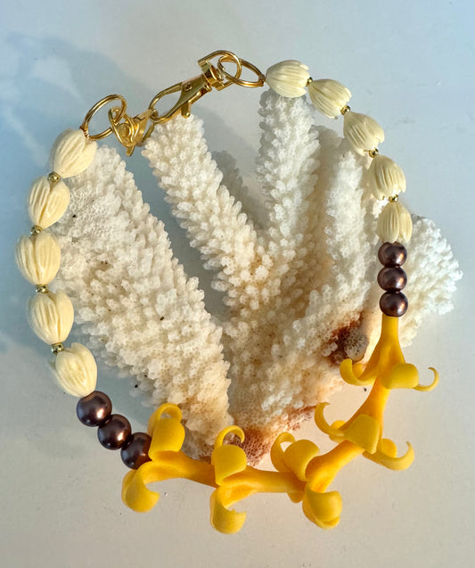 Yellow Puakenikeni w/ Faux Pearl