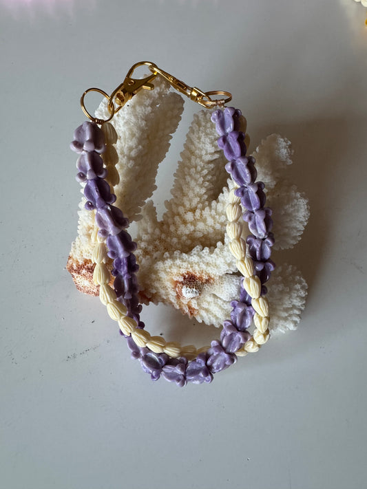 Purple Crown Flower & Pikake Purse Lei